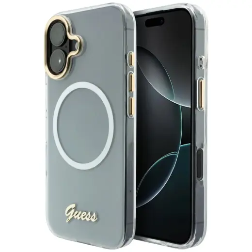 Guess IML Gradient Script telefono dėklas su MagSafe palaikymu iPhone 17 baltas