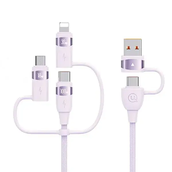 USAMS SJ646USB02 3-in-1 datu pārraides un uzlādes vads | USB-C uz USB-C | 100W | 2m | violets