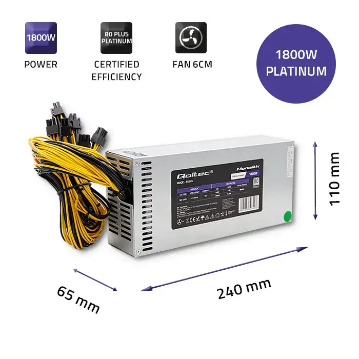 Qoltec  PCI-E 1800W power supply | 80 Plus Platinum | Data mining