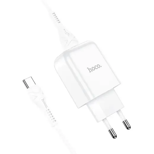 Hoco N2 universal travel charger USB | 5V | 2.4A + USB-C cable 1M white