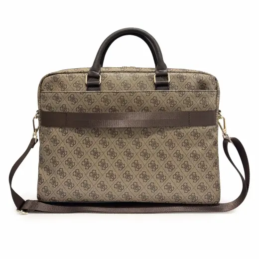 Guess PU 4G Stripe Metal Logo Computer Bag 16" Brown