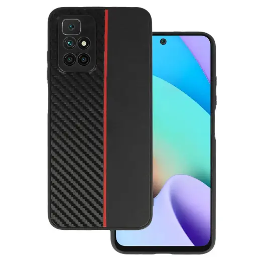 Tel Protect CARBON Case for Xiaomi Redmi 10 Black with red stripe