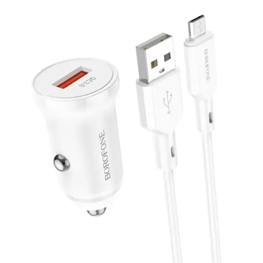 Borofone BZ18 car charger | 18W | QC | USB-A | with Micro USB cable included | white