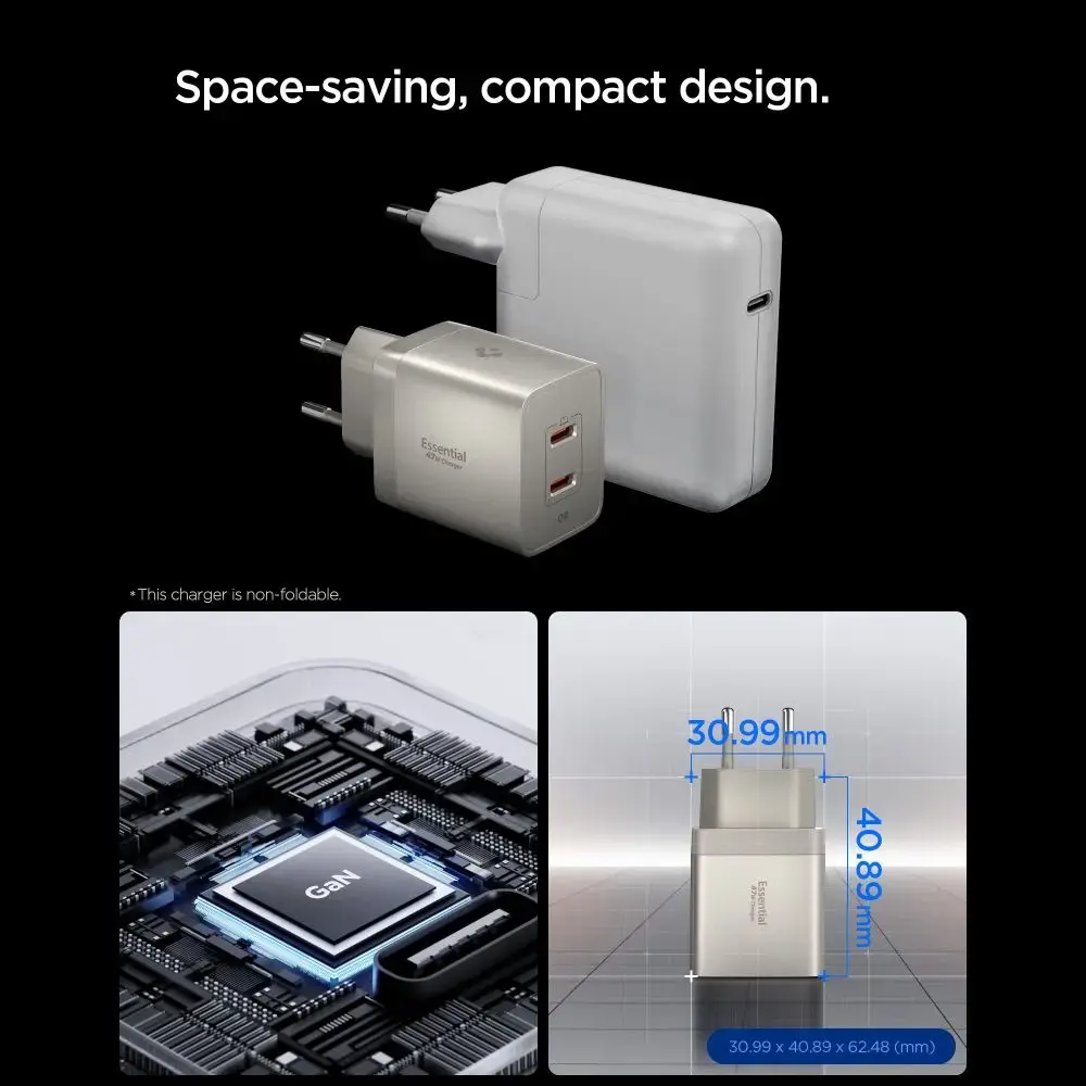 Spigen EE472EU-GAN tīkla lādētājs | 47W | GaN | USB-C, USB-A | pelēks