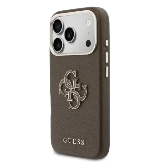 Guess PU Resin Logo maciņš telefonam iPhone 17 Pro Max brūns