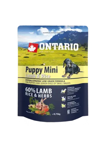 Sausā barība kucēniem - Ontario Dog Puppy Mini Lamb and Rice, 0.75kg