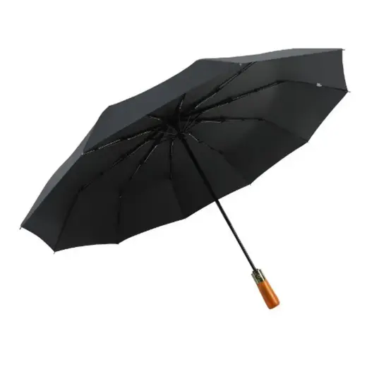 Automatic foldable umbrella with wood handle 10-ribs XXL 115 cm black