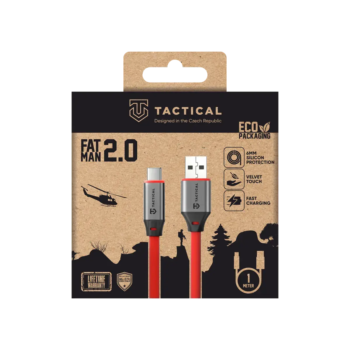 Tactical Fat Man 2.0 datu pārraides un uzlādes vads | USB-A uz USB-C | 60W | 1m | sarkans