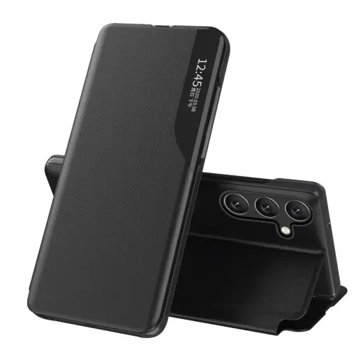 Eco Leather View knyginio tipo telefono dėklas su stovu Samsung Galaxy A24 4G (A245) juodas
