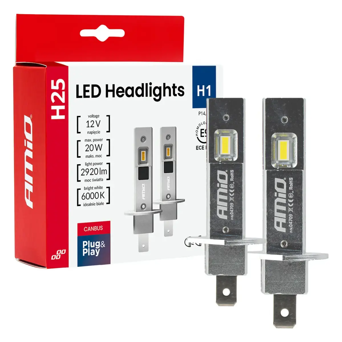 LED Headlights Series H25 CANBUS H1 12V 20W AMIO-04709