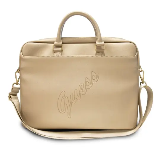 Guess PU Saffiano Vintage Scrip Computer Bag 15|16" Light Gold