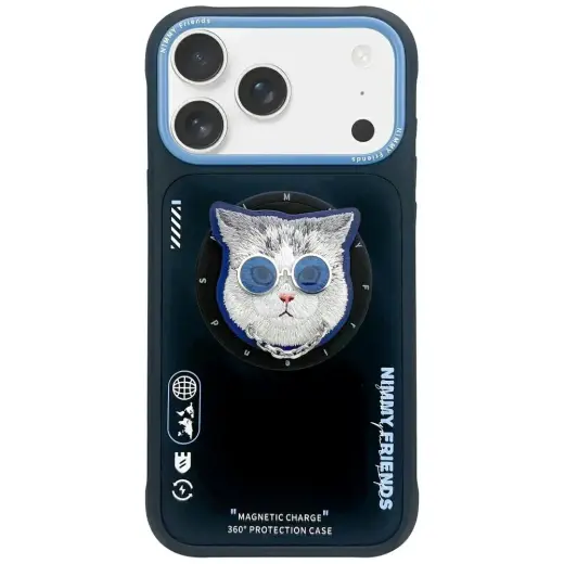 Nimmy Glasses Cool Cat telefono dėklas su MagSafe palaikymu, skirtas iPhone 17 Pro, juodos spalvos