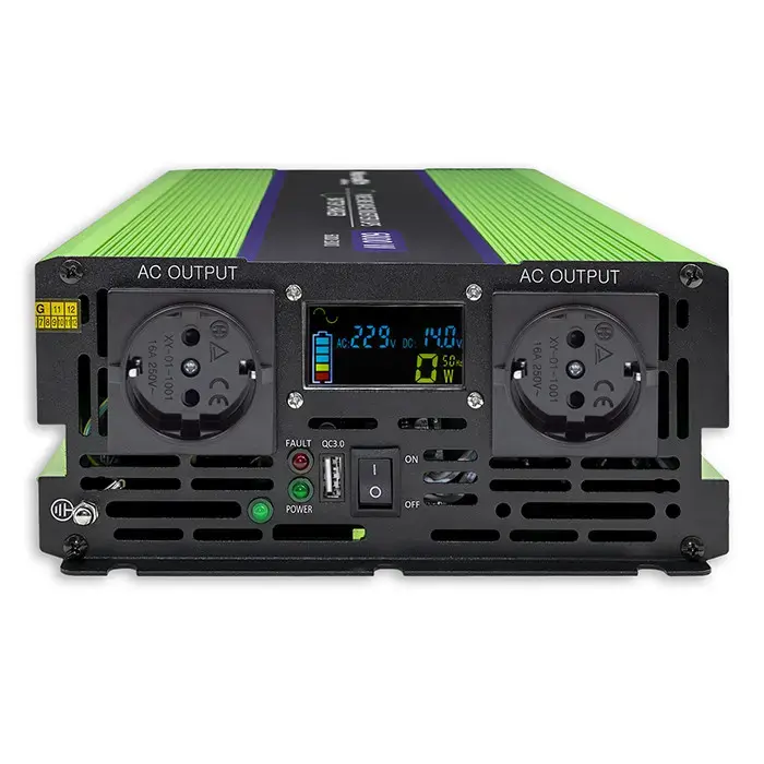 Qoltec Pure Sine Wave Inverter Monolith | battery charger | UPS | 3000W | 6000W | 12V to 230V | LCD