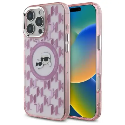 Karl Lagerfeld IML Monogram Karl&Choupette Head telefona maciņš iPhone 16Pro Max rozā