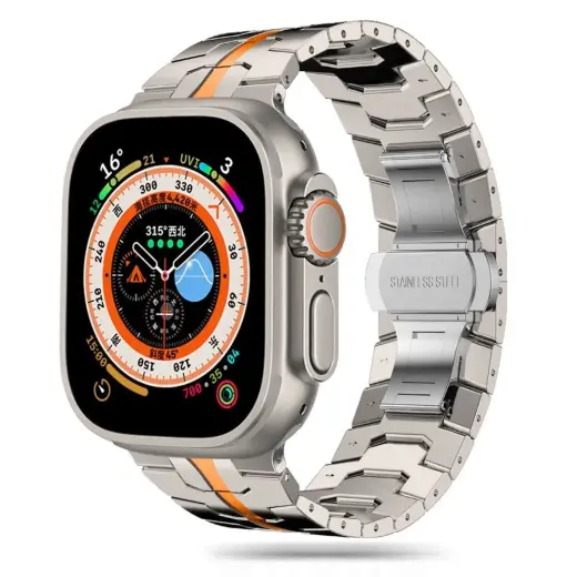 Tech-Protect Stainless Line išmaniojo laikrodžio dirželis Apple Watch 4/5/6/7/8/9/SE/Ultra 1/2 (42/44/45/49 mm) | nerūdijantis plienas | pilkas/oranžinis