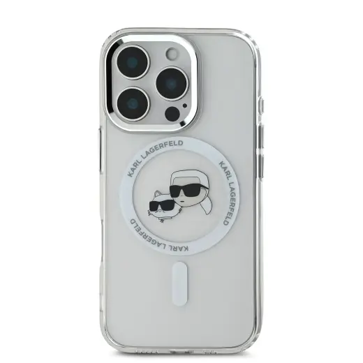 Karl Lagerfeld case for iPhone 16 Pro 6,3" KLHMP16LHLSKCH white Hard IML Metal Karl&Choupette Head MagSafe