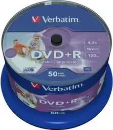Matricas DVD+R AZO Verbatim 4.7GB 16x Wide Printable non ID, 50 Pack Spindle
