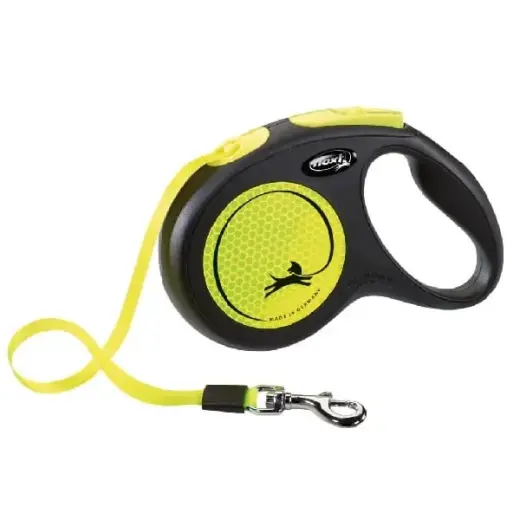 Inerces pavada suņiem - Trixie Flexi New CLASSIC Neon, tape leash, XS: 3 m, black|neon