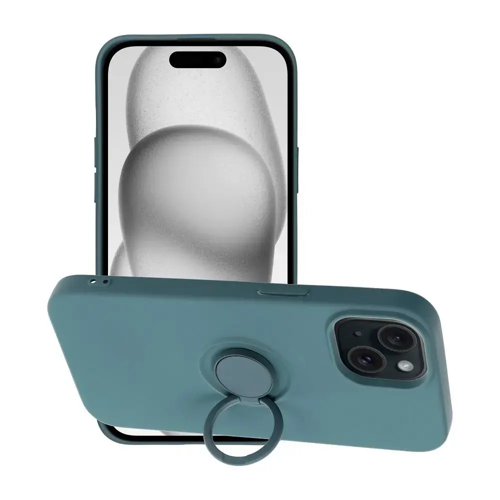 Silicone Ring maciņš ar statīvu telefonam iPhone 15 zaļš