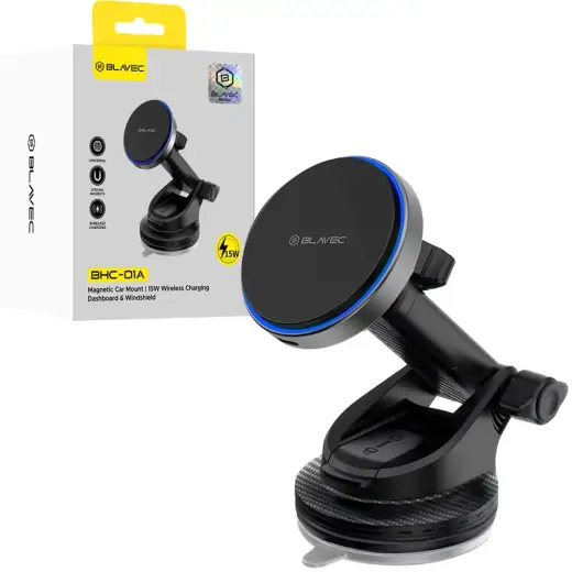 Blavec Car holder BHC-01A 15W magnetic with wirless charging to windshield and dashboard (BHC01A-MWIB) black