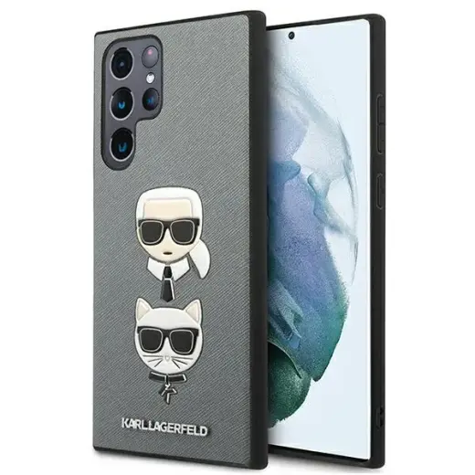 Karl Lagerfeld Saffiano K&C Heads Case for Samsung Galaxy S22 Ultra Silver