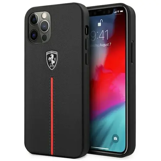 Ferrari FEOMSHCP12MBK iPhone 12|12 Pro czarny|black hardcase Off Track Leather Nylon Stripe