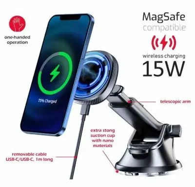 Swissten Magnētisks Automašīnas Turētājs ar Bezvadu uzlādi 15W (MagSafe compatible)