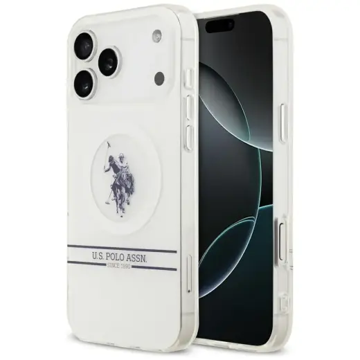US Polo DH and Bottom Stripe Logo MagSafe Case for iPhone 17 Pro Max White