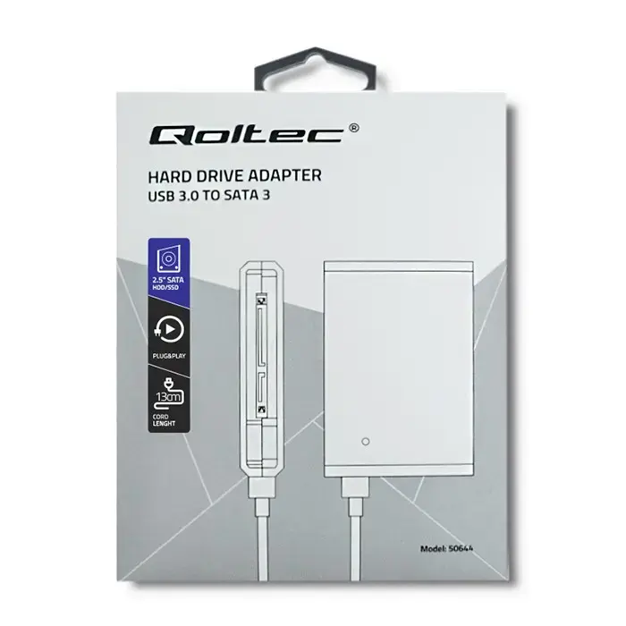 Qoltec 50644 cietā diska adapteris | USB 3.0 uz SATA3 2,5 collas | HDD | SSD | Melns