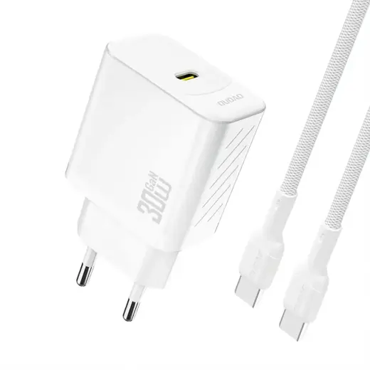 Dudao A27PCEU reisilaadija | 30W | PD, GaN | USB-C | USB-C kuni USB-C kaabliga komplektis | valge