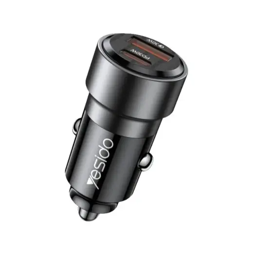 YESIDO CAR CHARGER Y54 60W QC3.0 USB-A+C + TYPE-C/LIGHTNING CABLE 60W BLACK