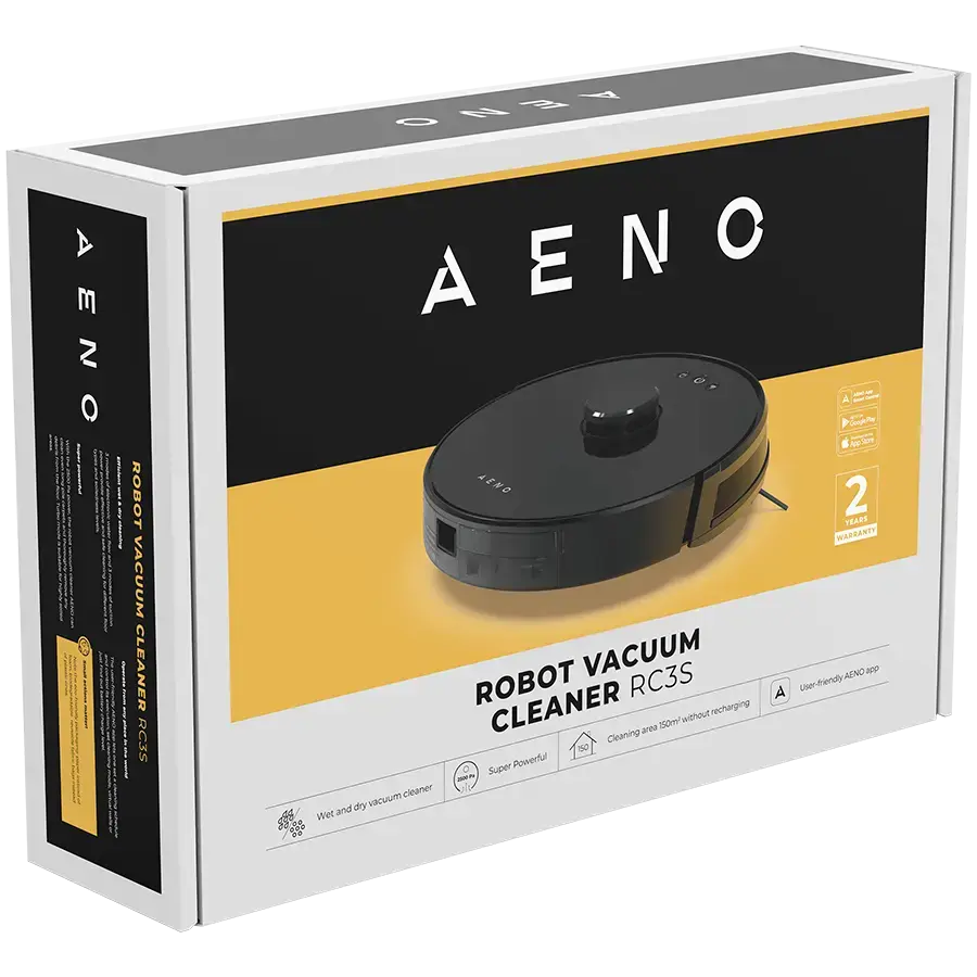 AENO Robot Vacuum Cleaner RC3S: wet & dry cleaning, smart control AENO App, powerful Japanese Nidec motor, turbo mode