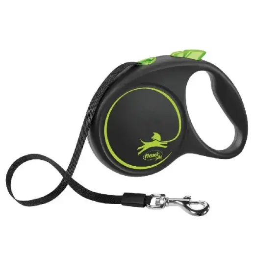 Inerces pavada suņiem – Trixie Flexi Black Design, Tape leash, M: 5 m, (25kg)