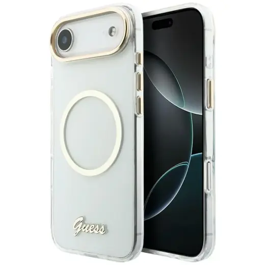 Guess IML Script Metal telefono dėklas su MagSafe palaikymu iPhone 17 Air skaidrus