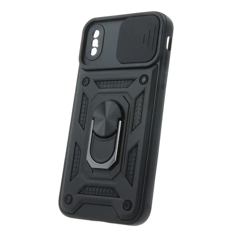 Defender Slide maciņš ar statīvu telefonam iPhone X | iPhone XS melns (ar kameras aizsargu)