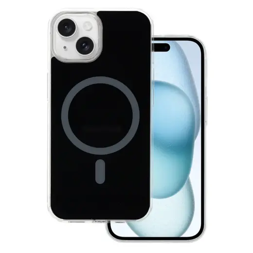 Glossy telefono dėklas su MagSafe palaikymu iPhone 15 juodas