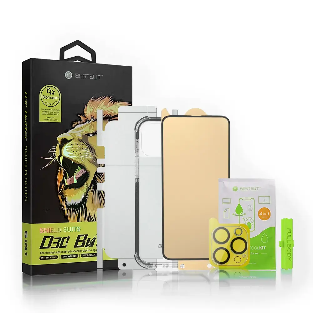 Bestsuit 6in1 set for iPhone 13 mini case | tempered glass flexi | back housing protector film | camera lens tempered glass | cloths | aplicator (D30 Buffer)