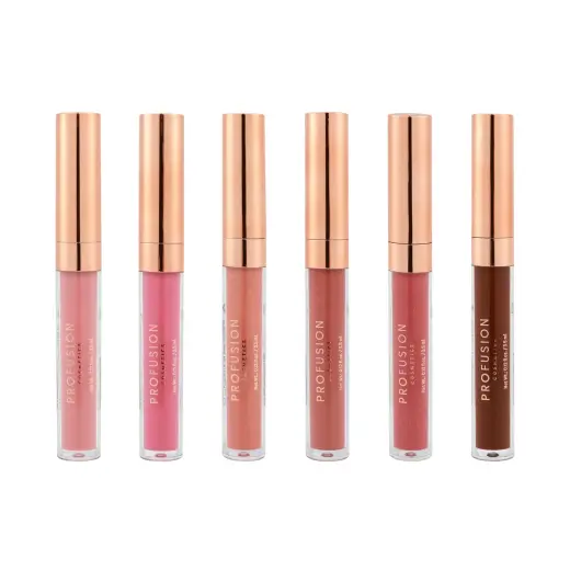 Set Profusion Cosmetics: Pucker Up, Lip Gloss, Rosy Nude, 3.5 ml + Pucker Up, Lip Gloss, Bright Pink, 3.5 ml + Pucker Up, Lip Gloss, Peachy Nude, 3.5 ml + Pucker Up, Lip Gloss, Warm Rosy Brown, 3.5 ml + Pucker Up, Lip Gloss, Deep Rose, 3.5 ml + Pucker Up, Lip Gloss, Deep Brown, 3.5 ml