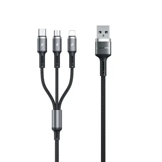 WK Design Gaming Series 3-in-1 cable with USB terminals - USB Type C | Lightning | micro USB 1.2m 3A black (WDC-150)