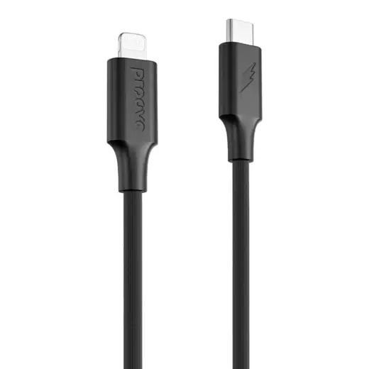 Proove Striped Silicone data transfer and charging cable | USB-C to Lightning | 15W | 1m | black