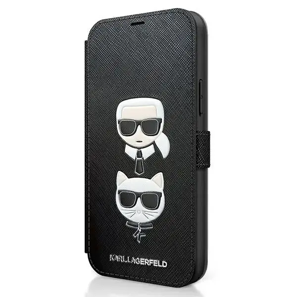 KLFLBKP12LSAKICKCBK Karl Lagerfeld Saffiano K&C Heads Book Case fori iPhone 12 Pro Max 6.7 Black