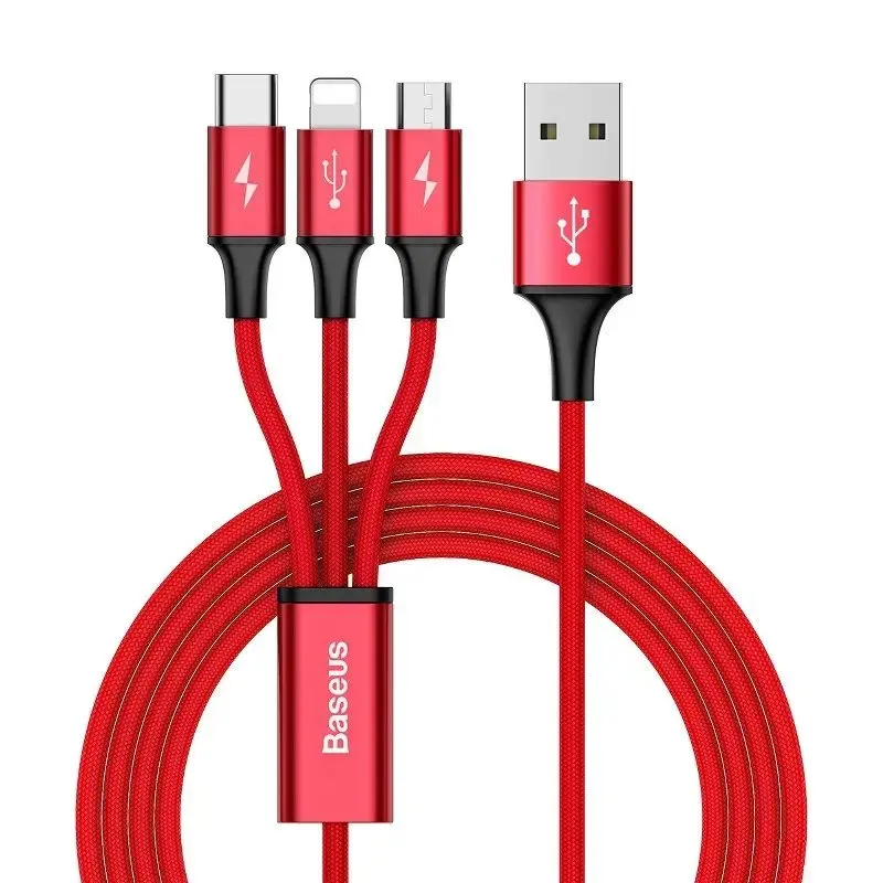 Baseus Rapid USB cable 3in1 Type C | Lightning | Micro 3A 1,2M (red)