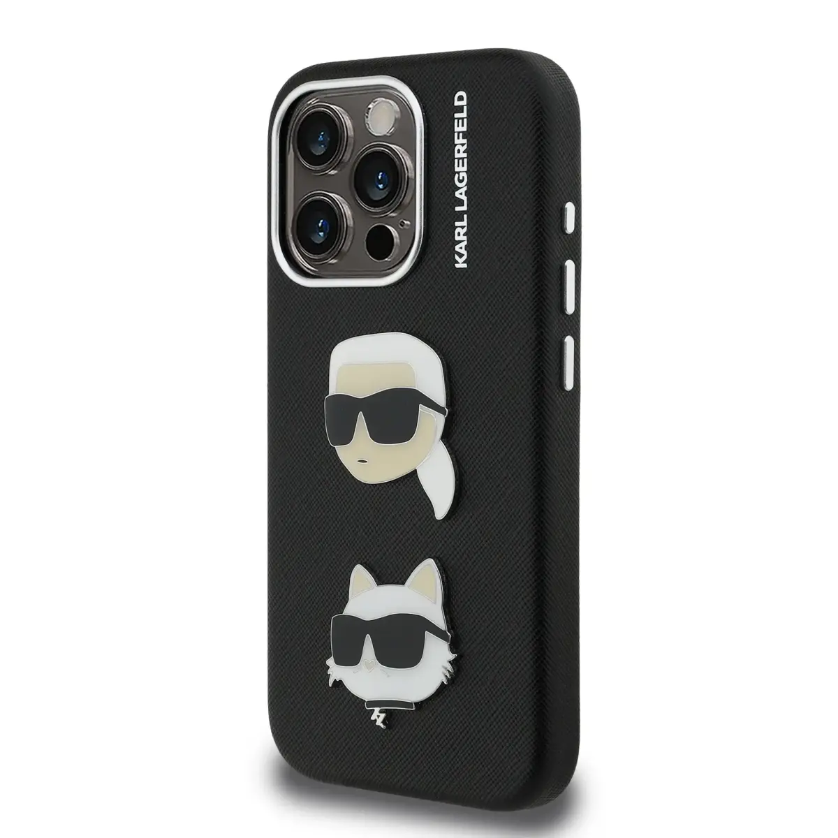 Karl Lagerfeld Grained PU K&CH Heads telefona maciņš iPhone 15 Pro melns