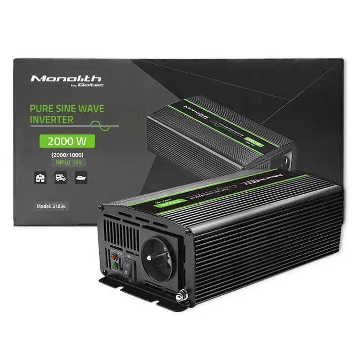 Qoltec Pure Sine Wave Inverter Monolith | 1000W | 2000W | 12V to 230V