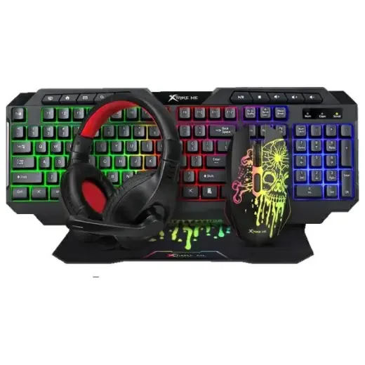 Set 4in1 Combo XTRIKE ME CMX-415 EN on-ear headphones + keyboard + mouse + mouse pad black/white