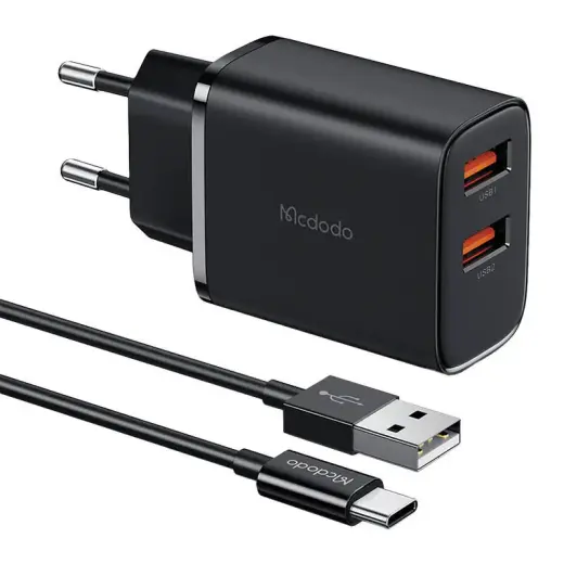 Mcdodo CH-5072 travel charger | 12W | USB-A | with USB-A to USB-C cable included | black