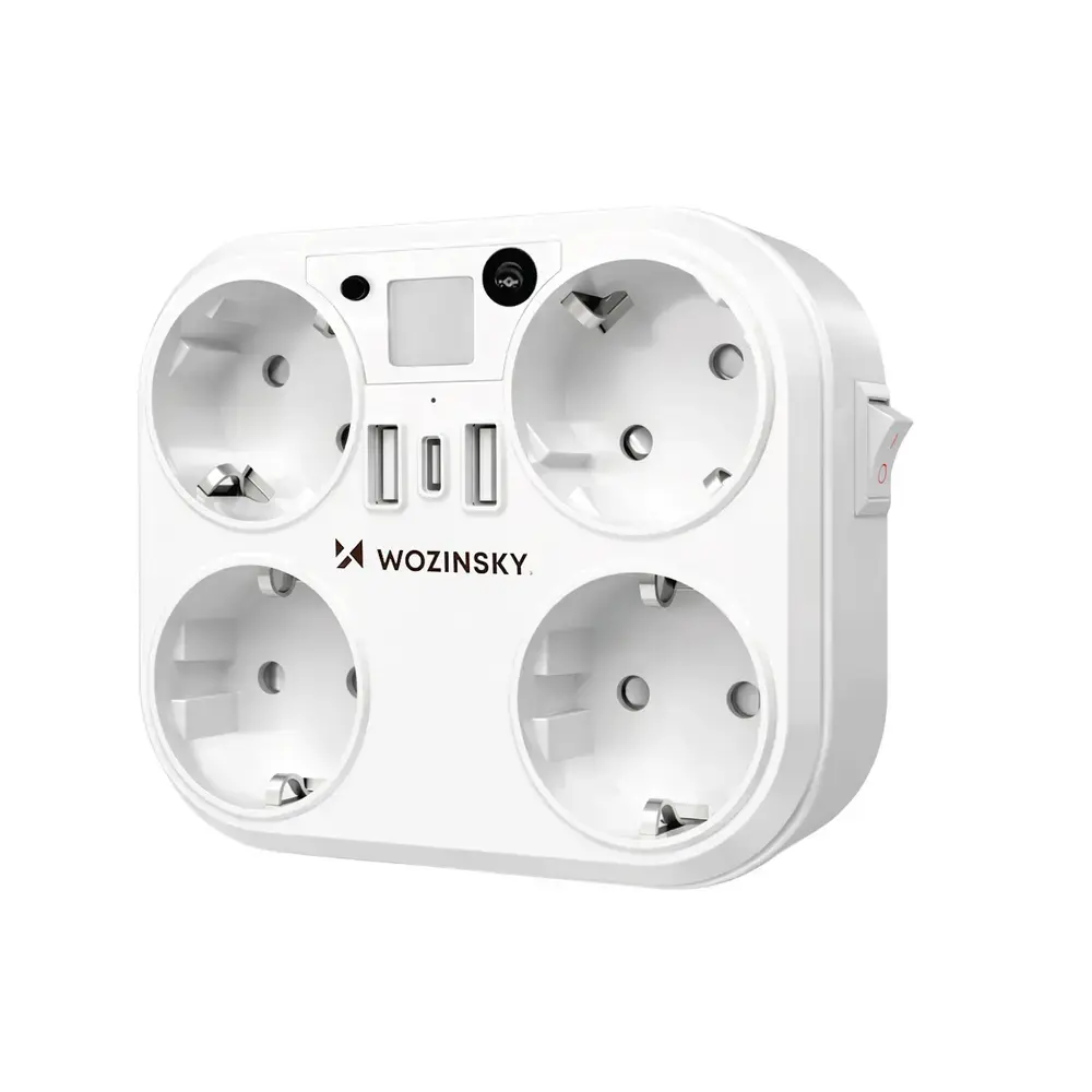 Wozinsky WRS-2B 4x AC 2x USB-A 2x USB-C 4000 W Network Splitter with Lamp - White