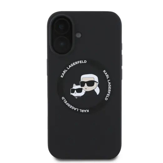 Karl Lagerfeld Liquid Silicone K&CH Heads maciņš ar MagSafe atbalstu telefonam iPhone 16 melns