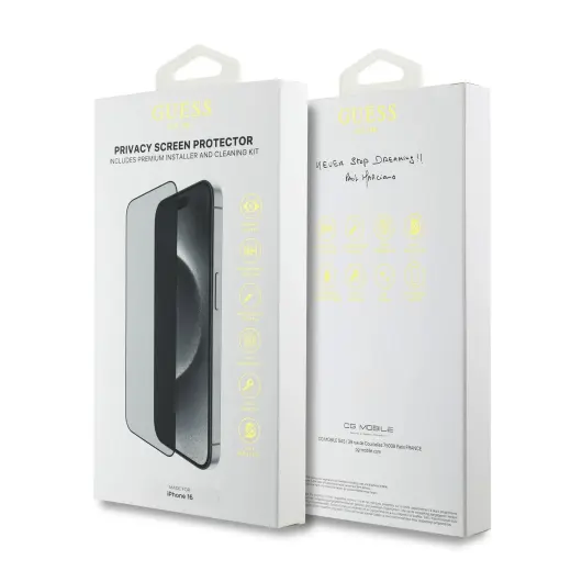 Guess Ekrāna aizsargstikls 2.5D PRIVACY iPhone 16 Melns