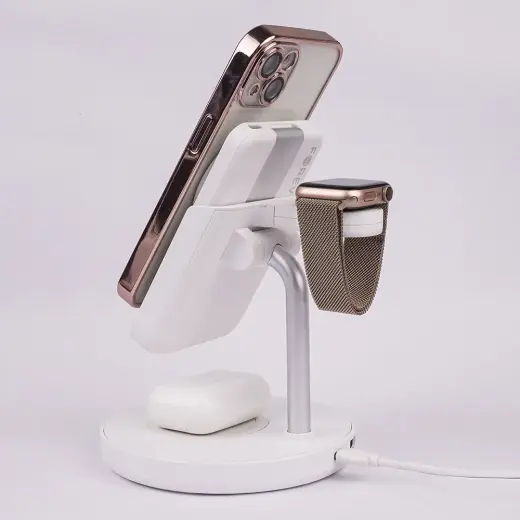Forever MACS-100 3-in-1 belaidis įkroviklis | Qi | Suderinama su MagSafe | baltas